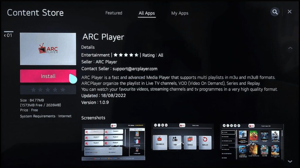 install arc player